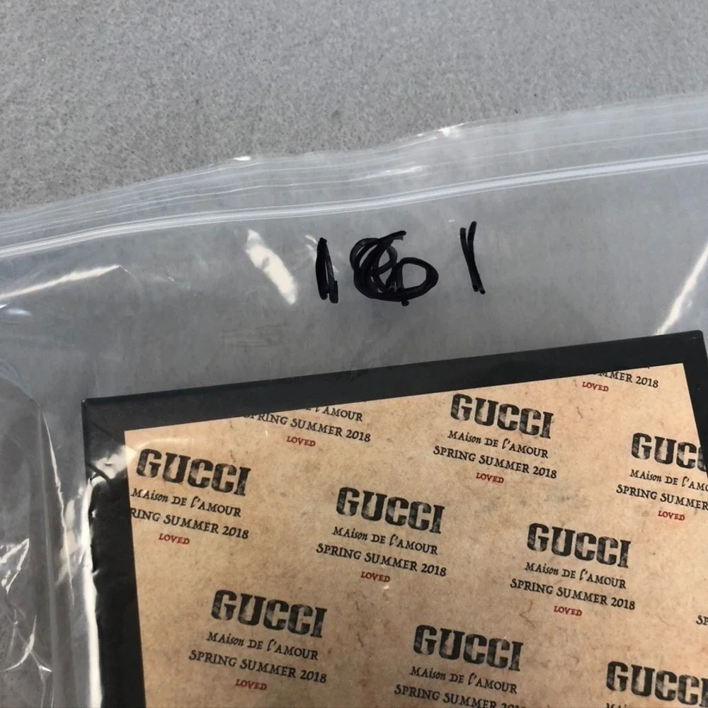 Authentic Gucci Gift Box Dust Bag Beige Black Logo Print 9x5.5x2 Small Rectangle